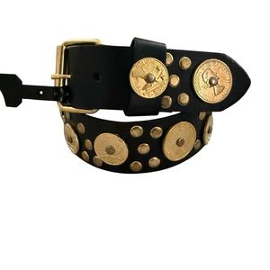 Vintage Black and Gold Studded Belt Women’s Size M/L Retro Disco McBling